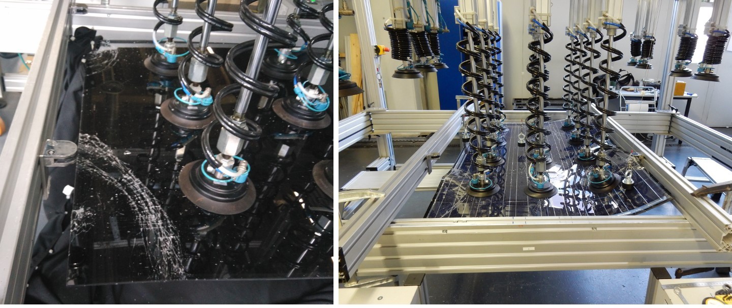 Mechanische Belastungstest für Photovoltaikmodule im Labor.