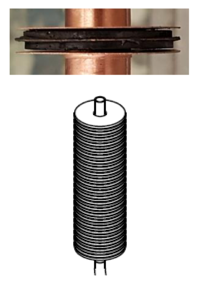 In the heat pump, the carbon discs are then glued between heat-conducting copper plates and stacked around the coolant pipe. The design of such heat exchanger elements is as important for the operation of the heat pump as the performance of the material.